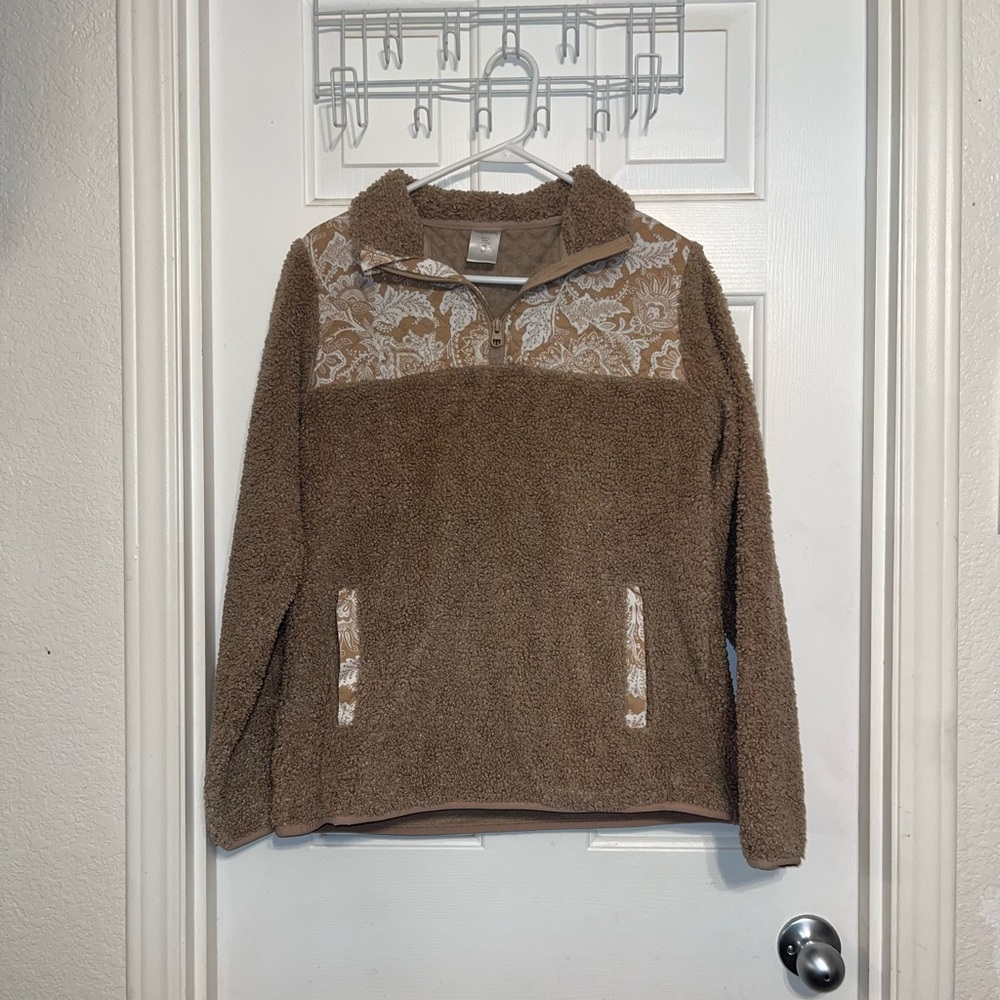 Vera Bradley Tan Sherpa Jacket with Floral Design